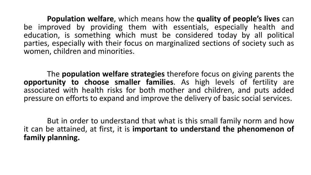 population welfare which means how the quality