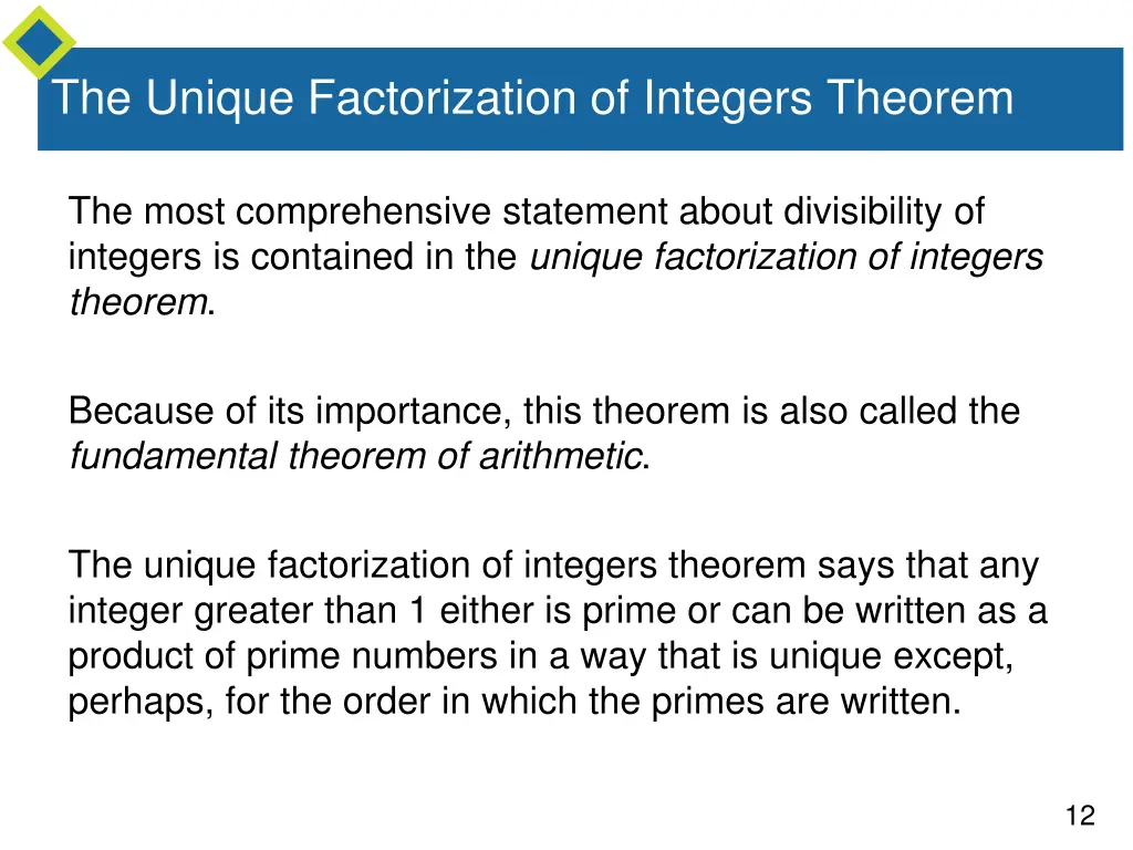 the unique factorization of integers theorem