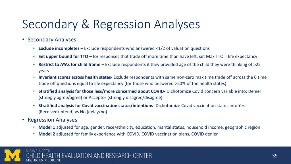 secondary regression analyses