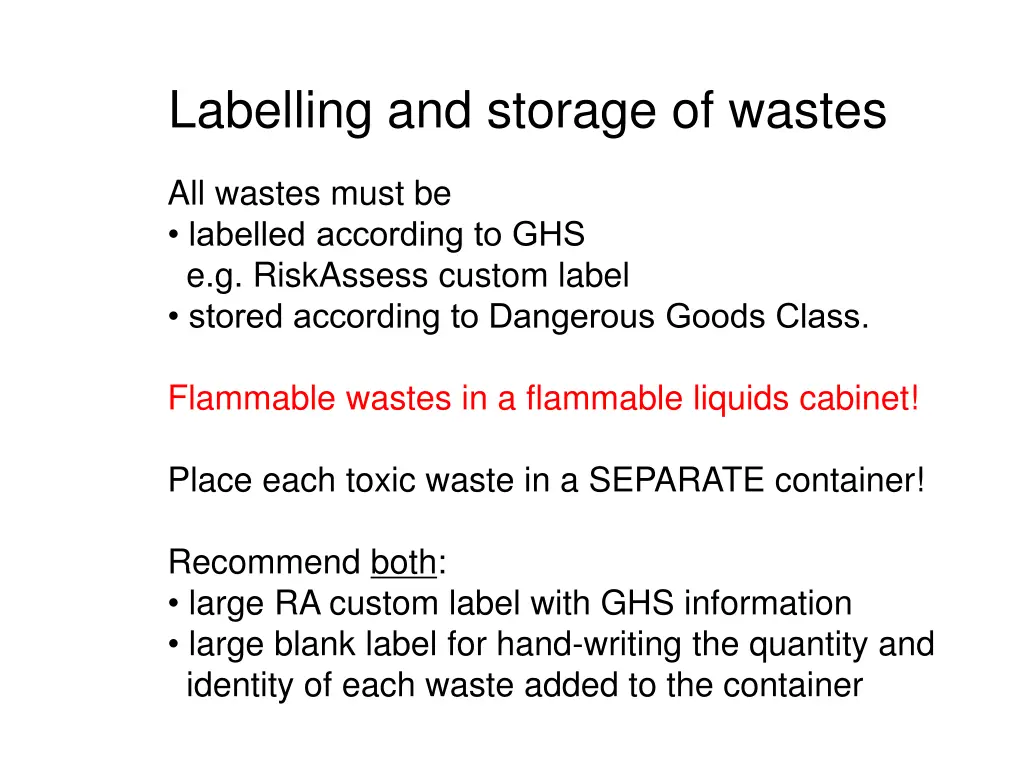 labelling and storage of wastes