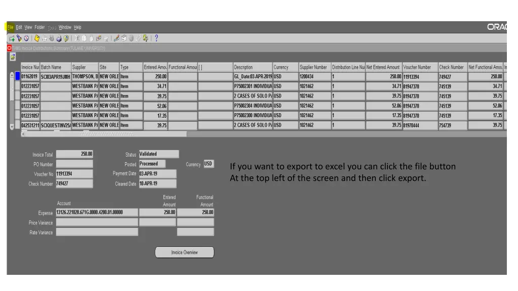 if you want to export to excel you can click