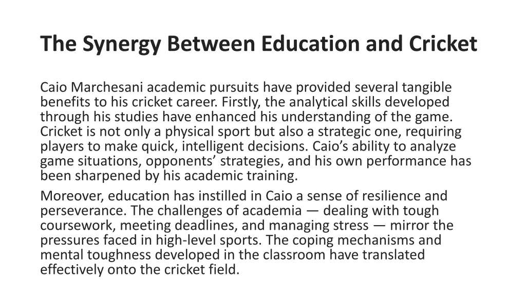 the synergy between education and cricket