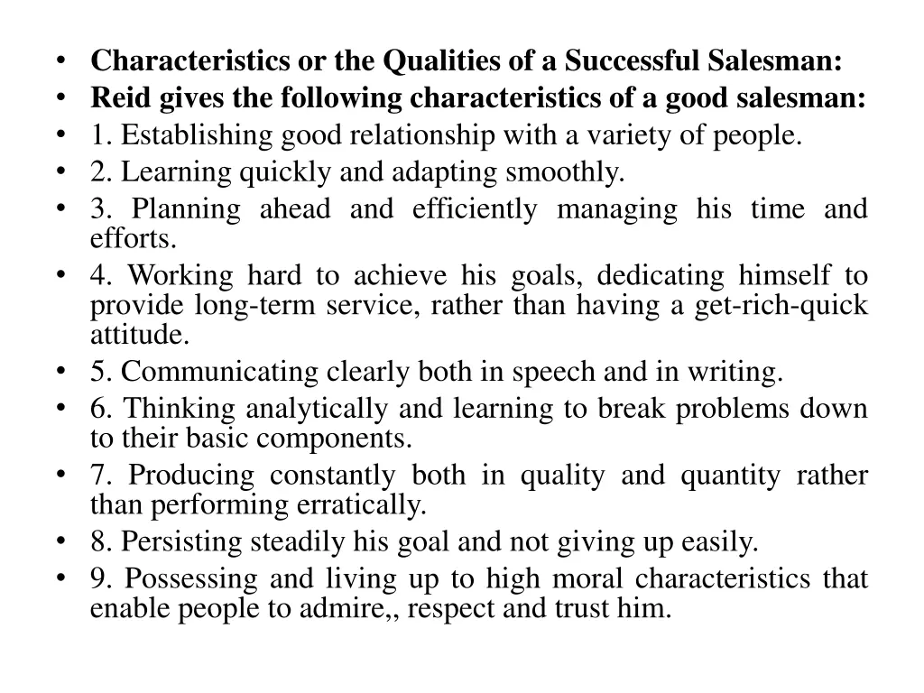 characteristics or the qualities of a successful