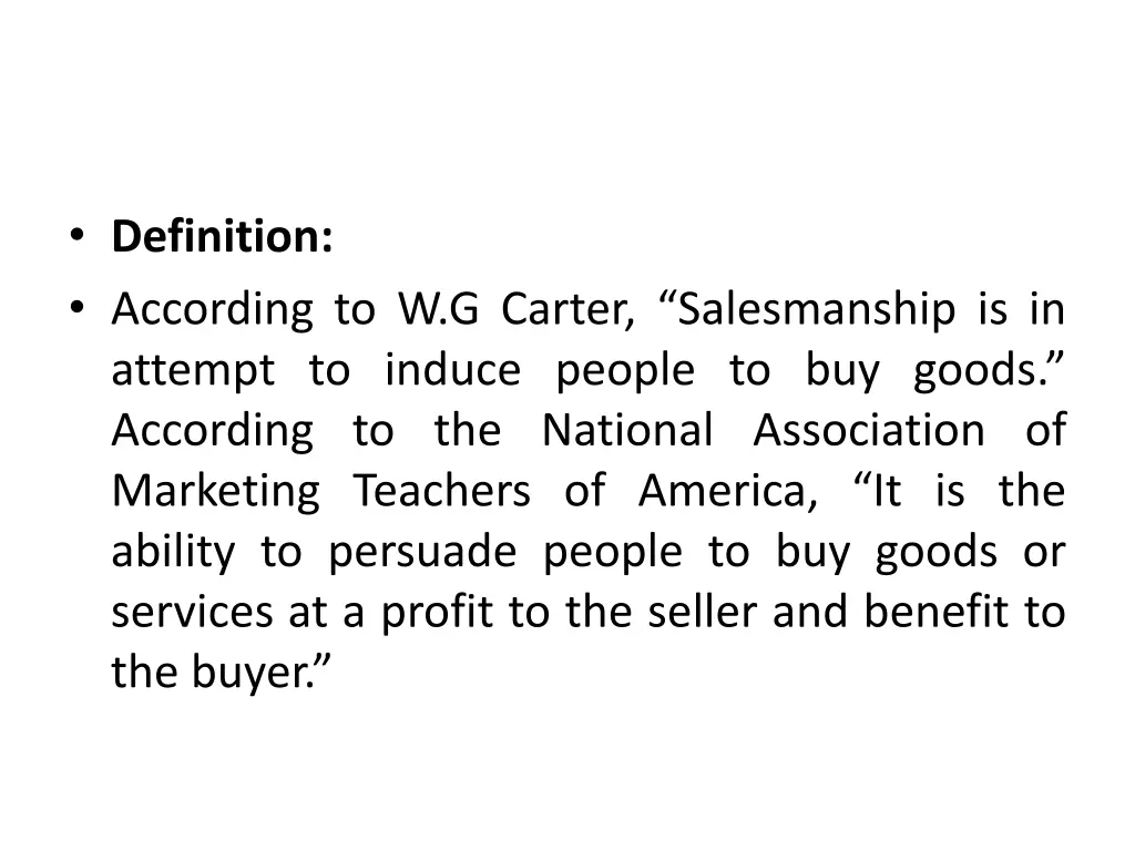 definition according to w g carter salesmanship