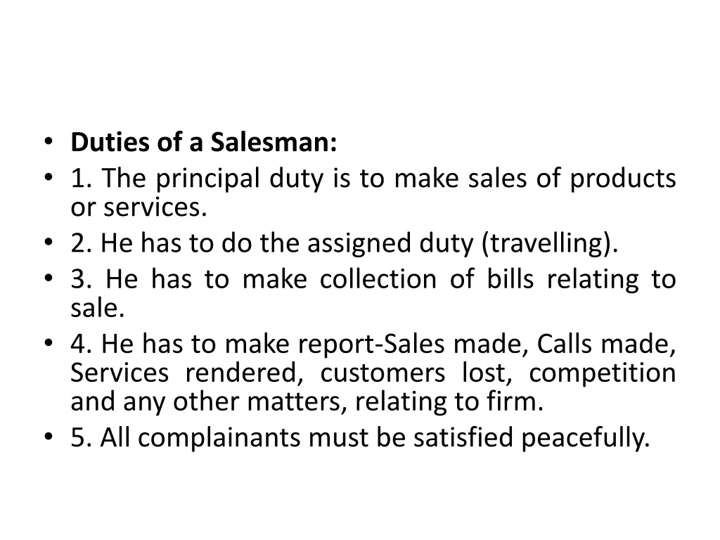 duties of a salesman 1 the principal duty