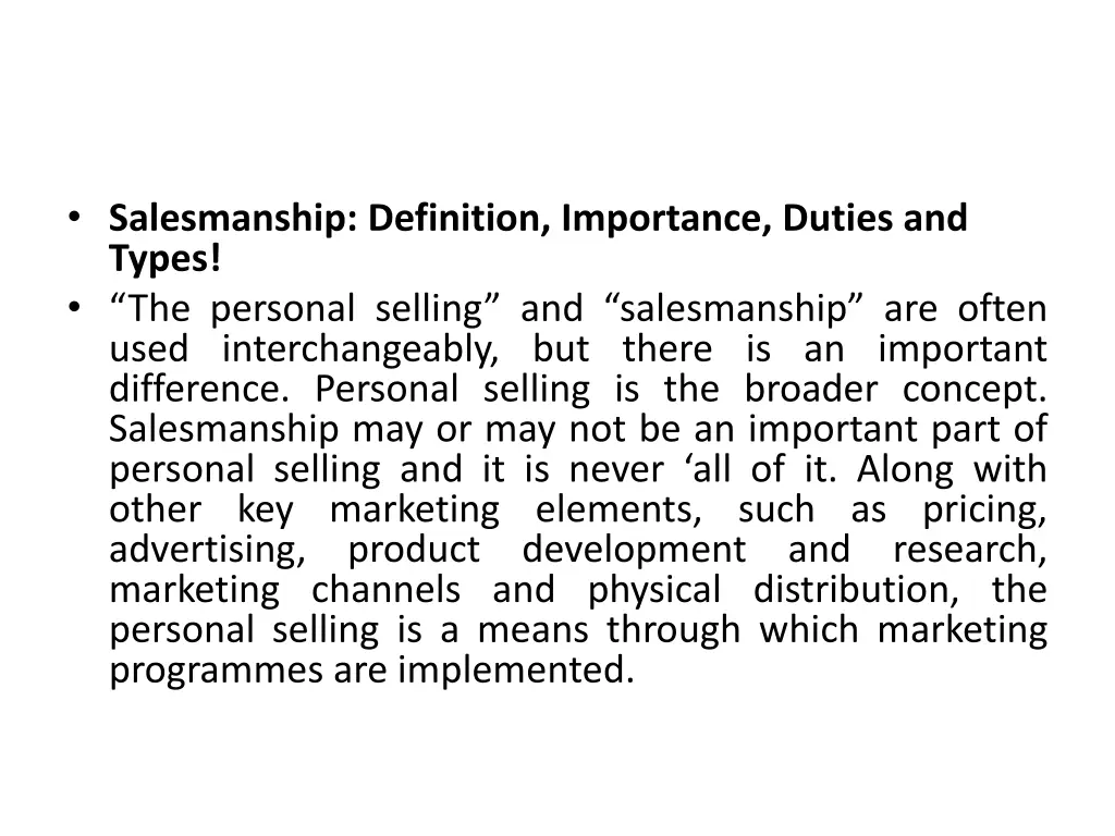 salesmanship definition importance duties