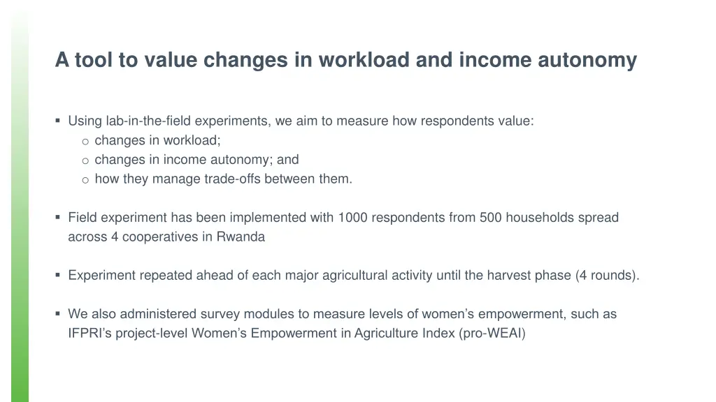 a tool to value changes in workload and income