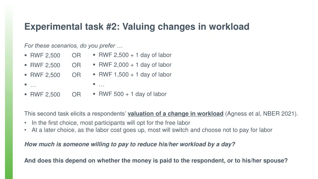 experimental task 2 valuing changes in workload