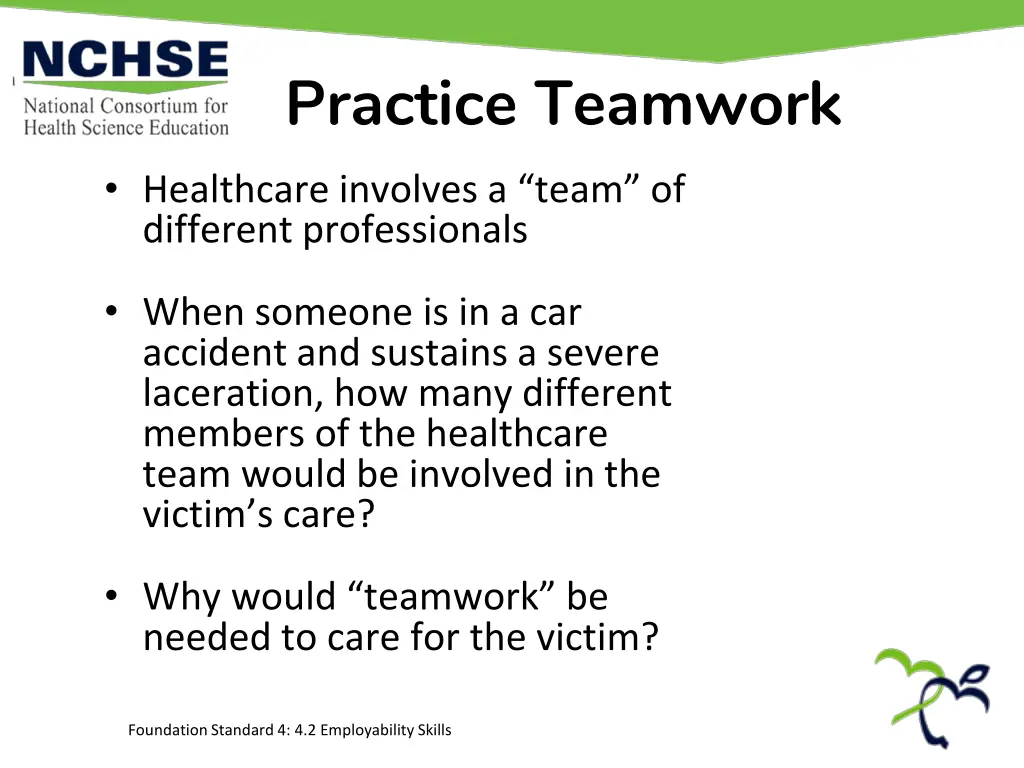 practice teamwork healthcare involves a team