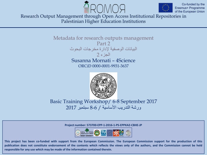 metadata for research outputs management part