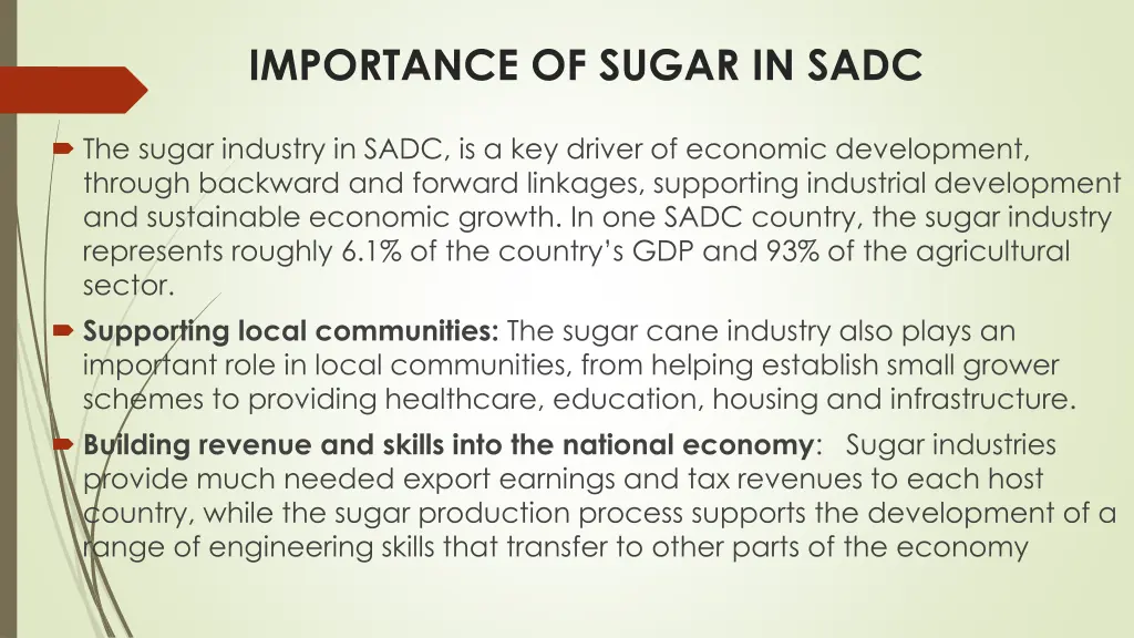 importance of sugar in sadc