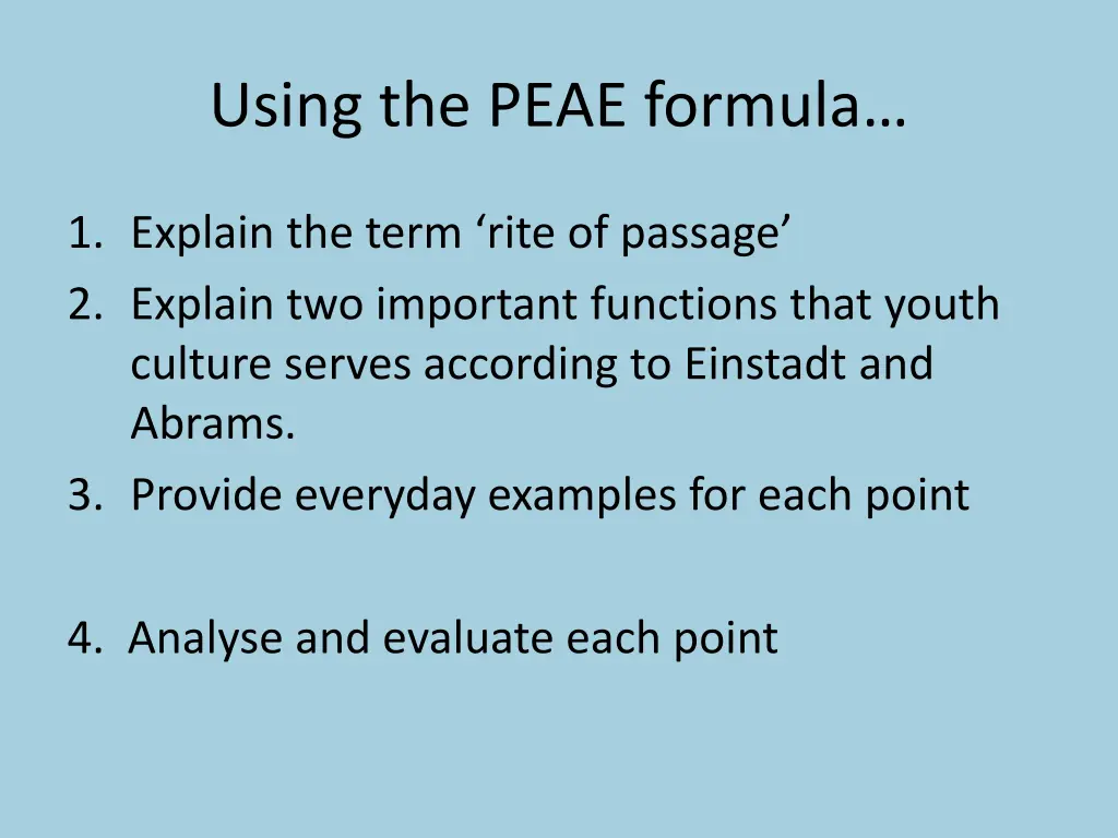 using the peae formula