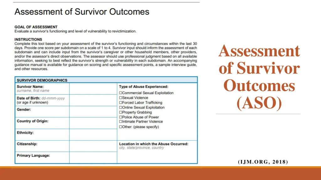 assessment of survivor outcomes aso