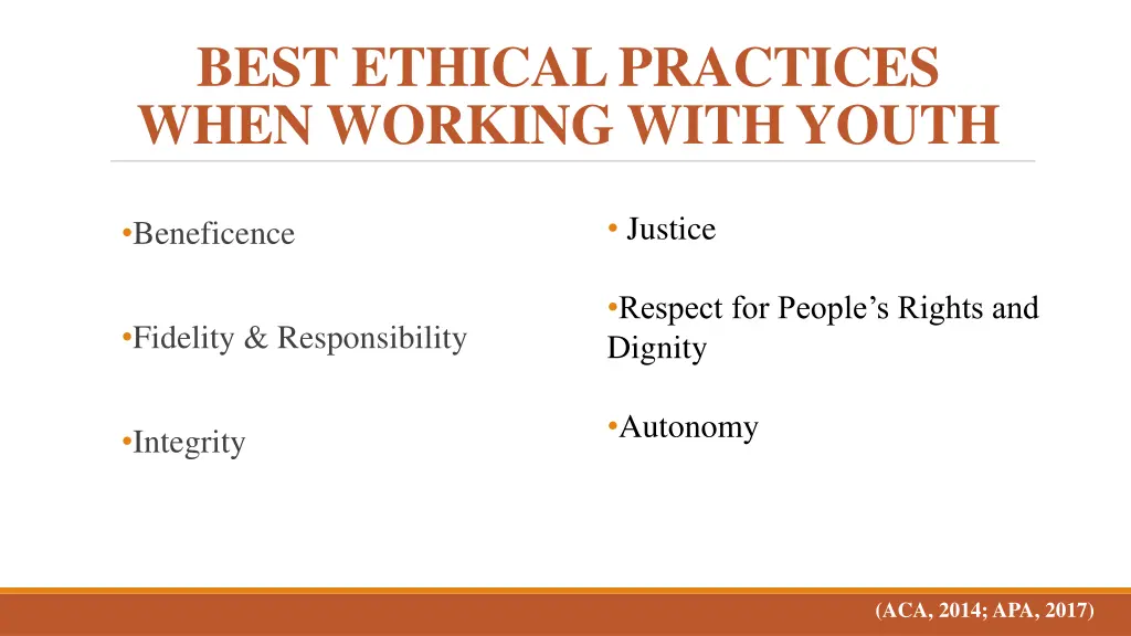 best ethical practices when working with youth