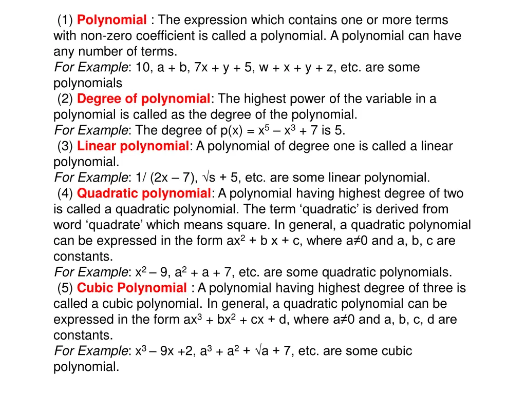 1 polynomial the expression which contains