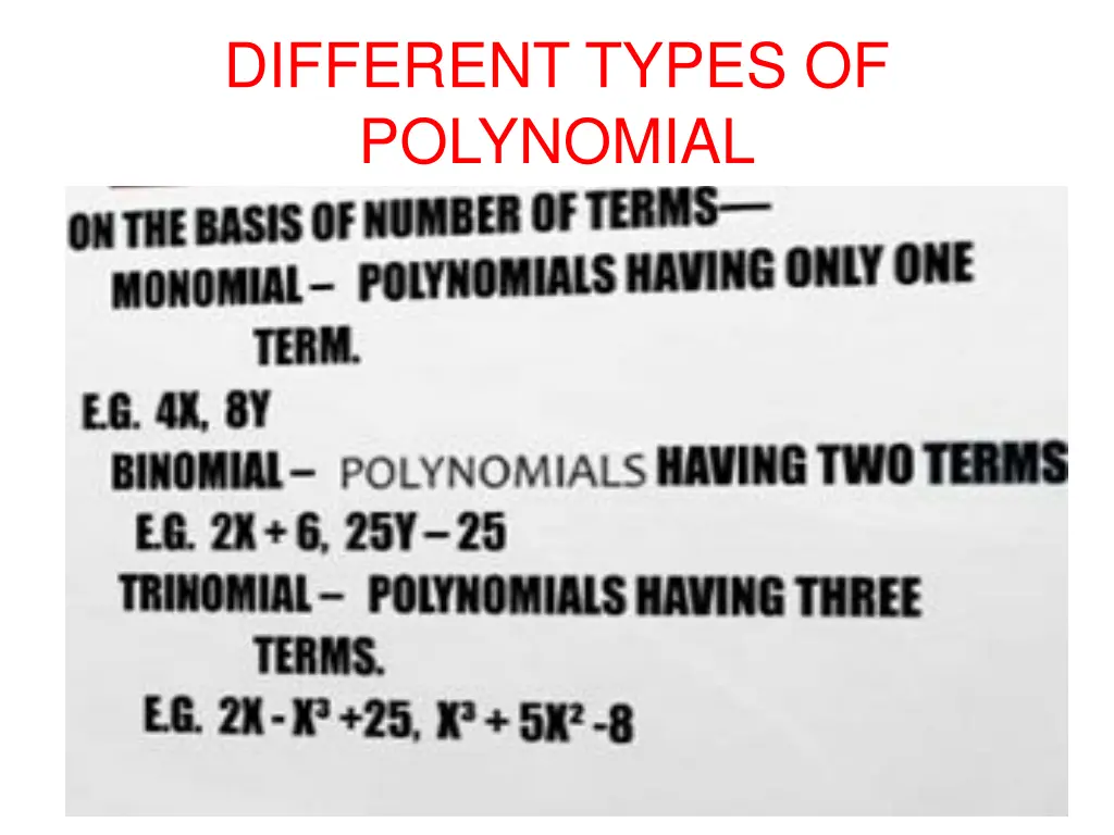 different types of polynomial