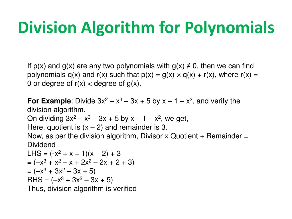 division algorithm for polynomials