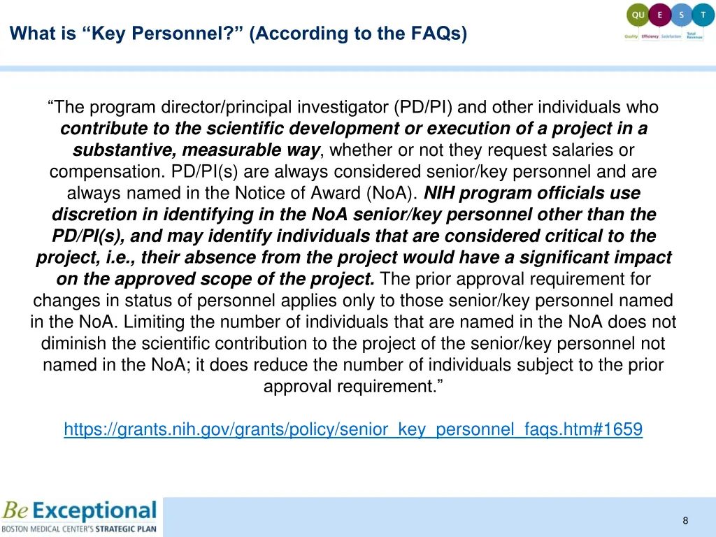 what is key personnel according to the faqs