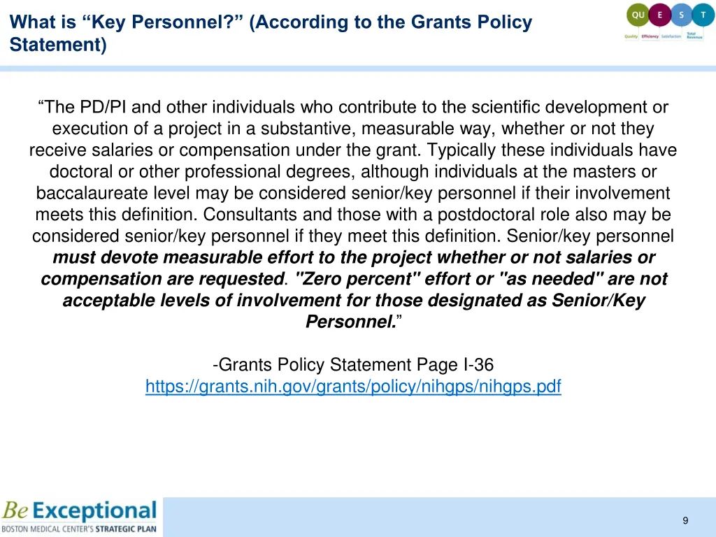 what is key personnel according to the grants