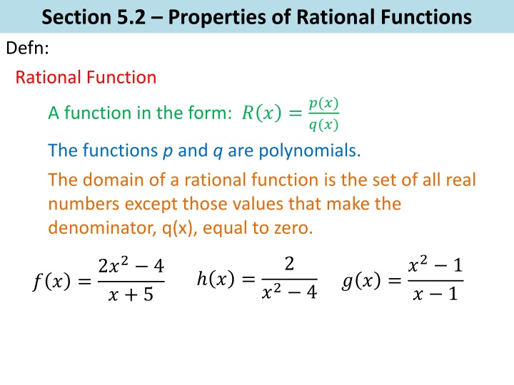 section 5 2 properties of rational functions defn