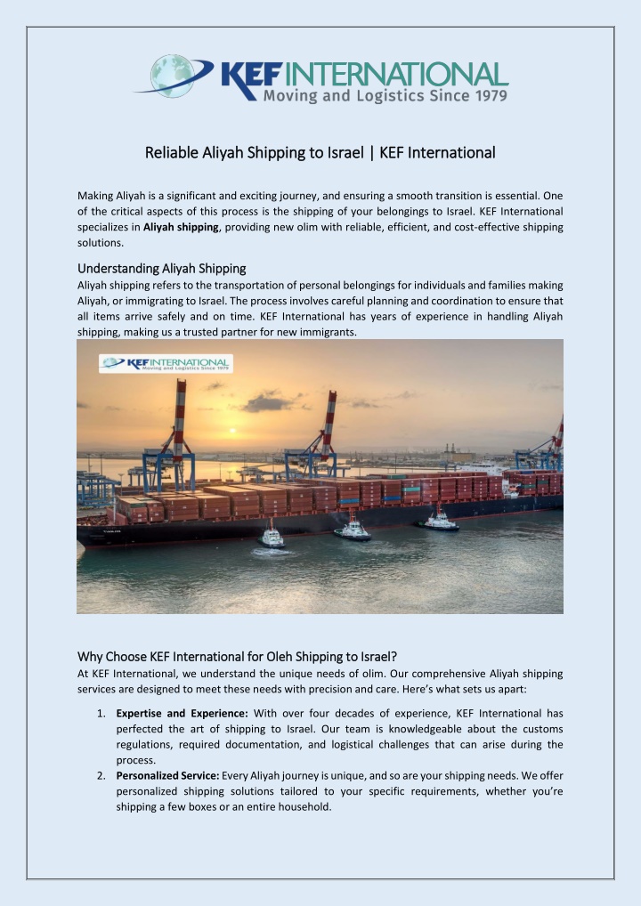 reliable aliyah shipping to israel