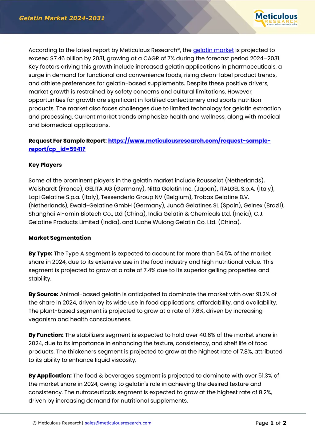 gelatin market 2024 2031