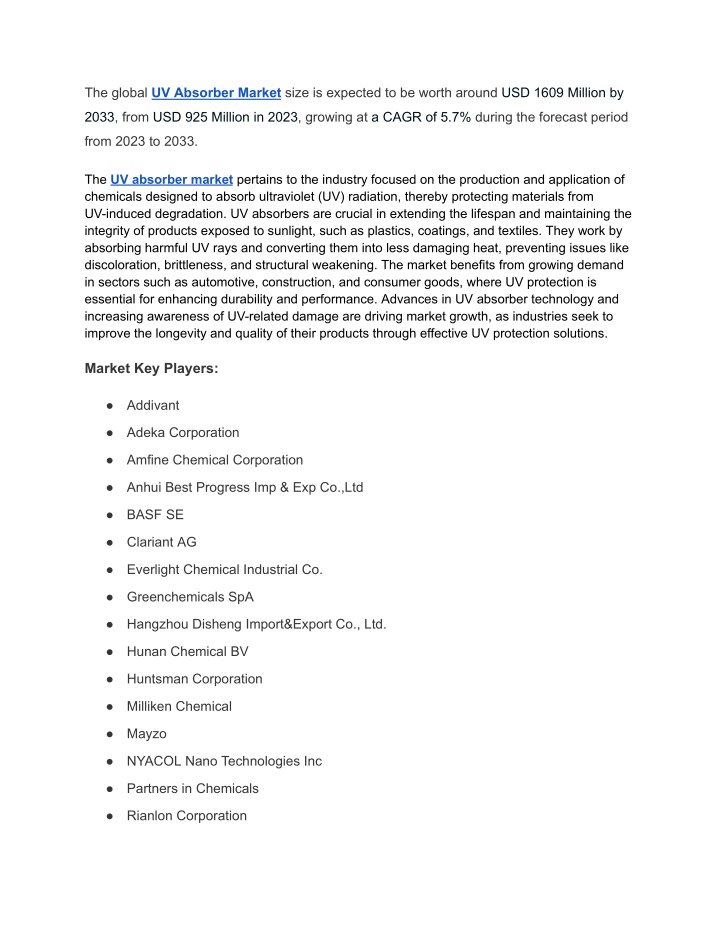 the global uv absorber market size is expected