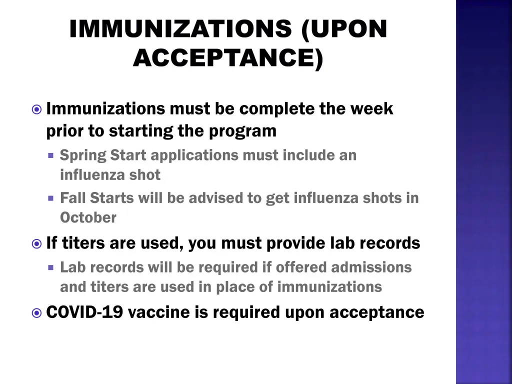 immunizations upon immunizations upon acceptance