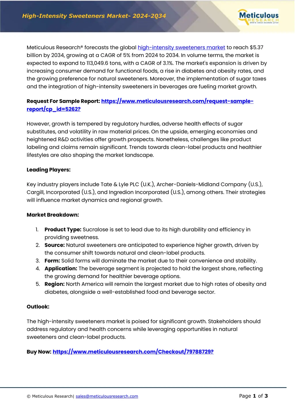 high intensity sweeteners market 2024 2034