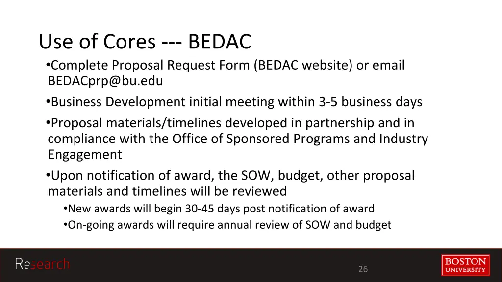 use of cores bedac complete proposal request form