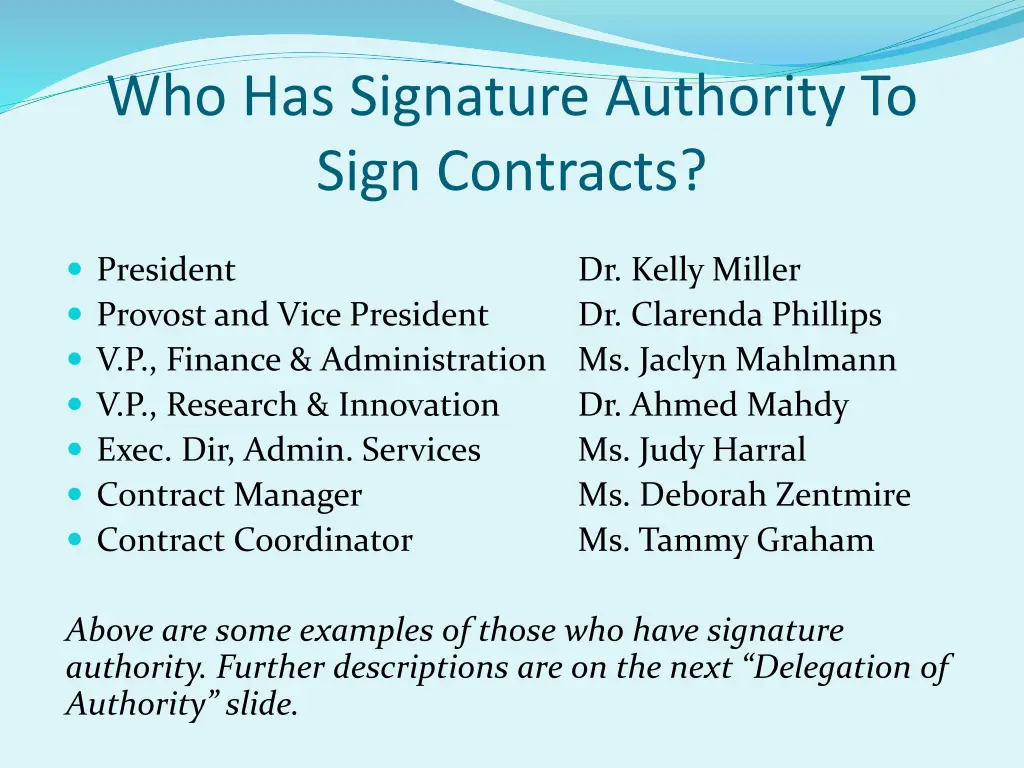 who has signature authority to sign contracts