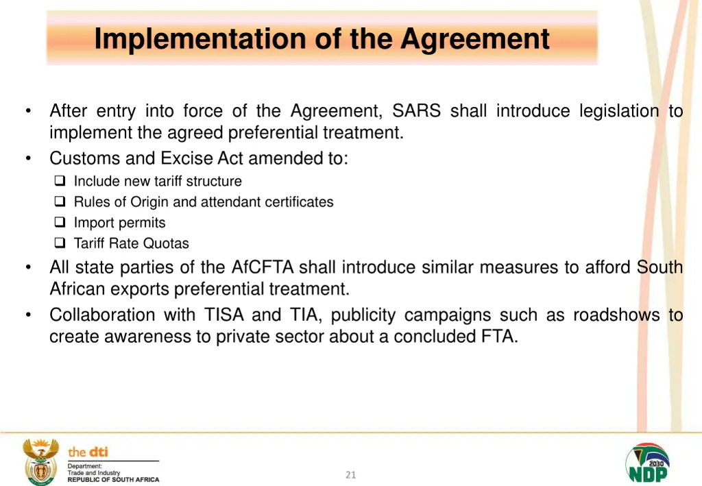 implementation of the agreement