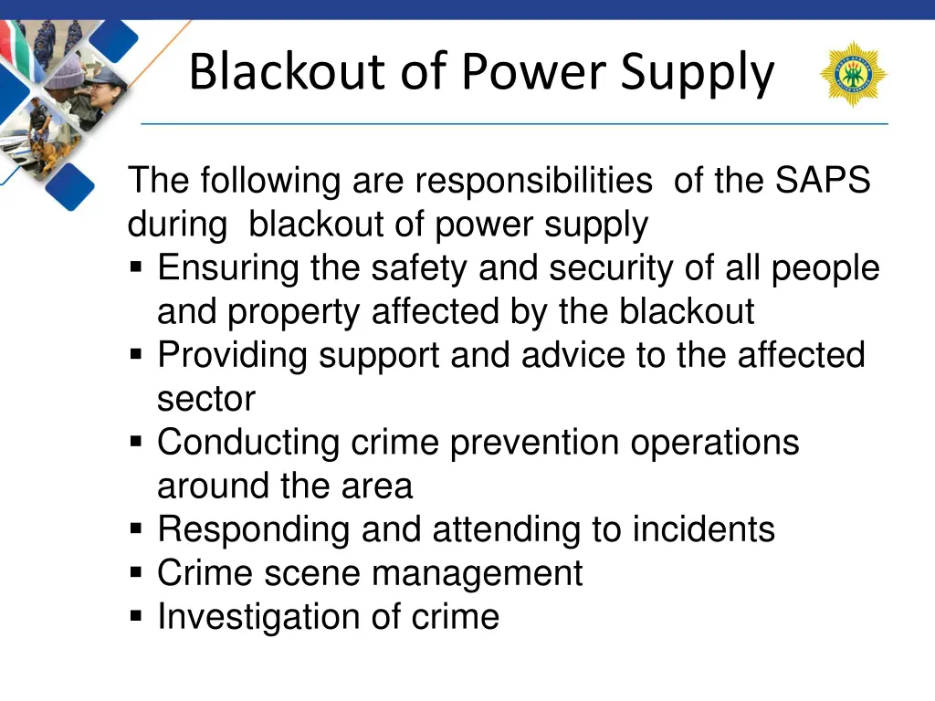 blackout of power supply