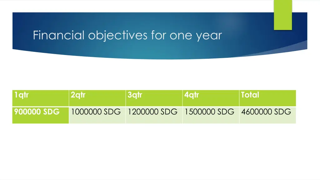 financial objectives for one year