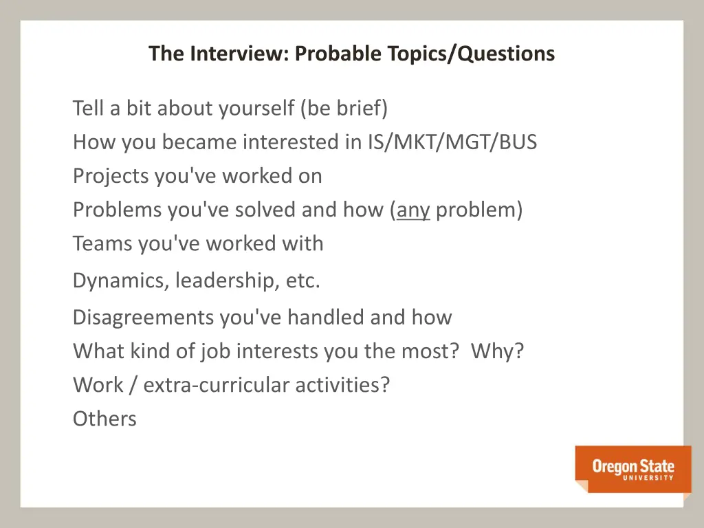 the interview probable topics questions