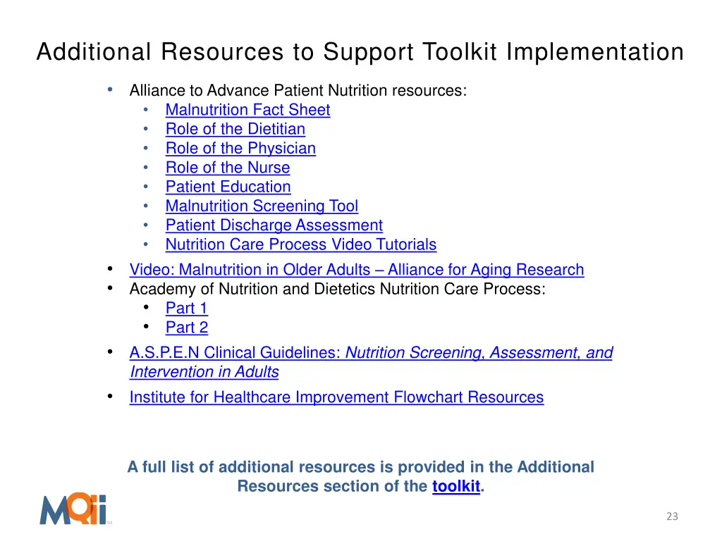 additional resources to support toolkit