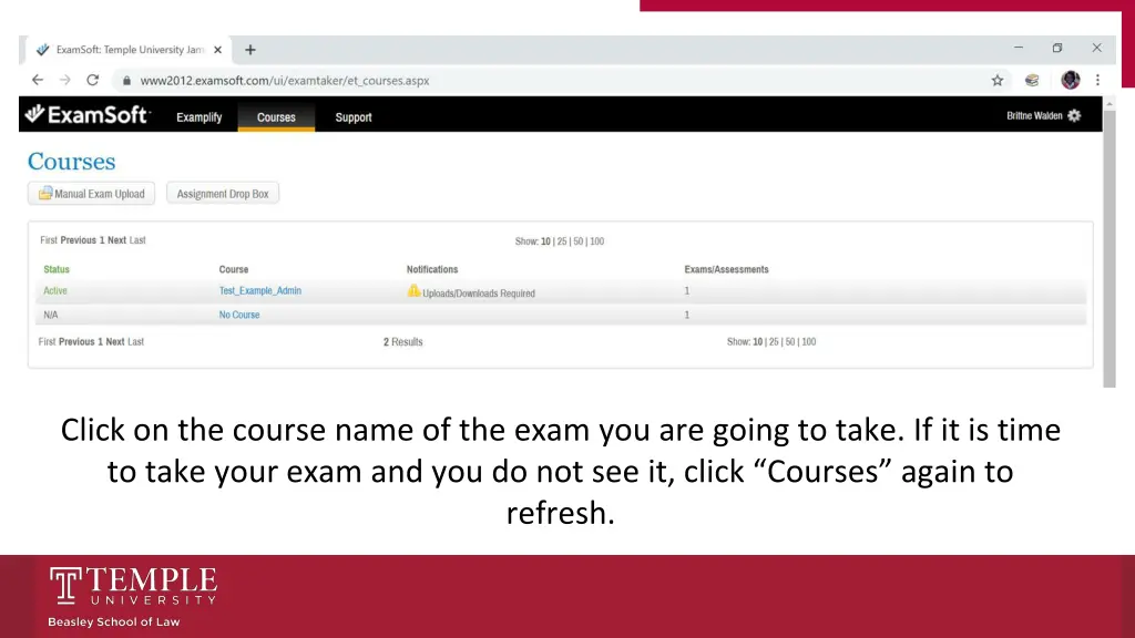 click on the course name of the exam