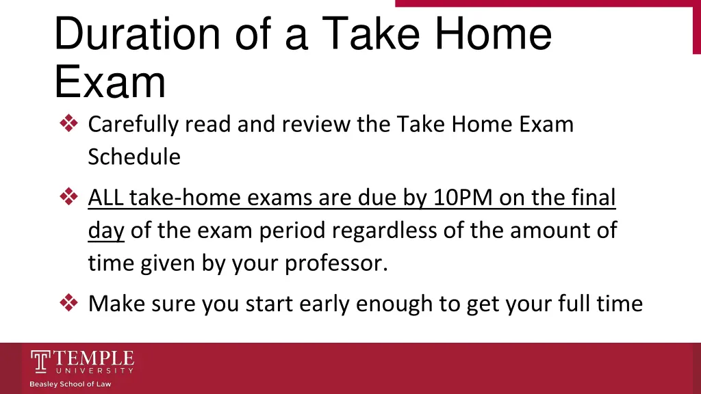 duration of a take home exam carefully read