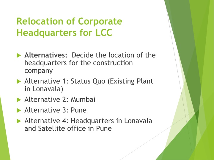 relocation of corporate headquarters for lcc