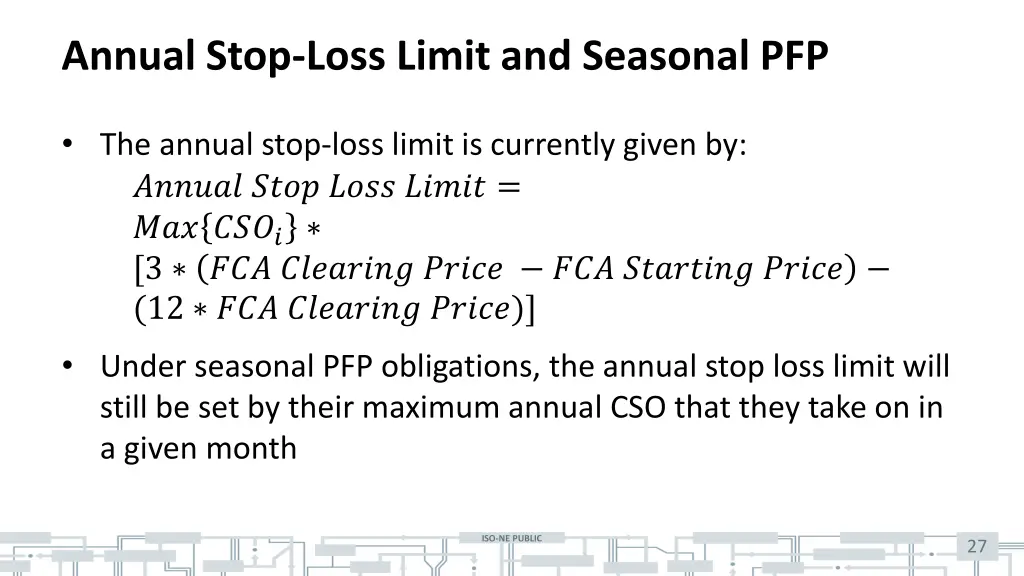 annual stop loss limit and seasonal pfp