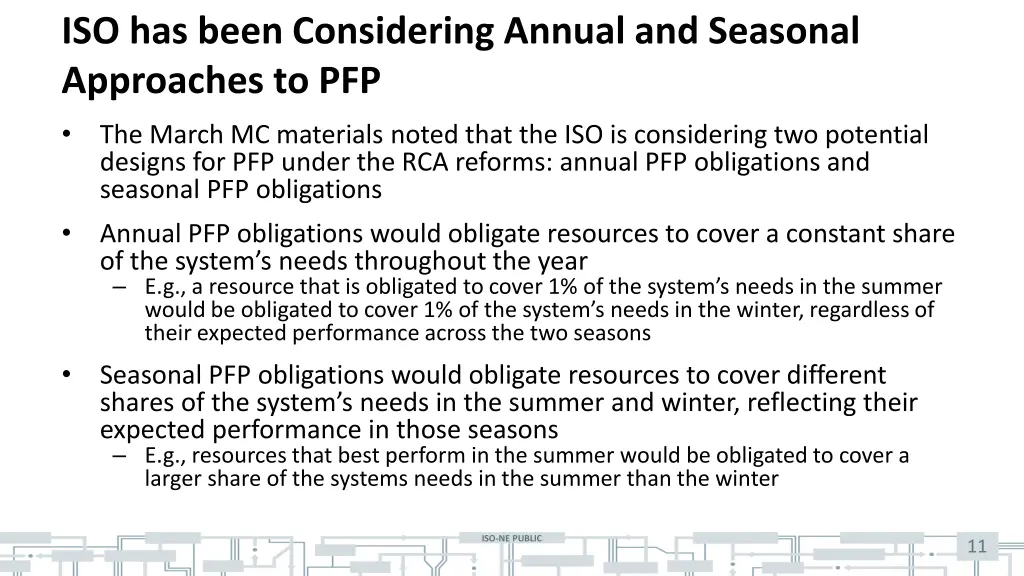 iso has been considering annual and seasonal