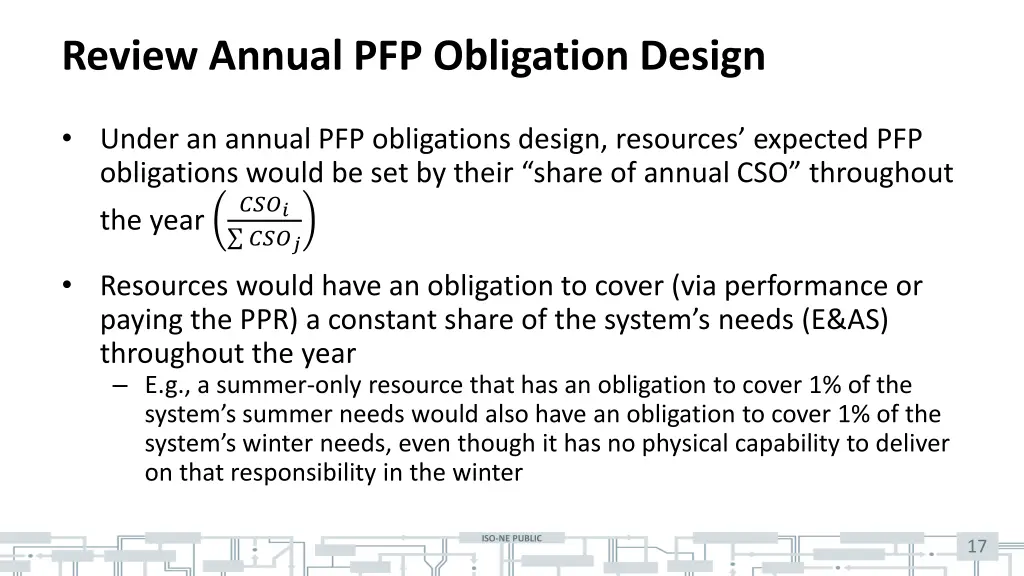 review annual pfp obligation design