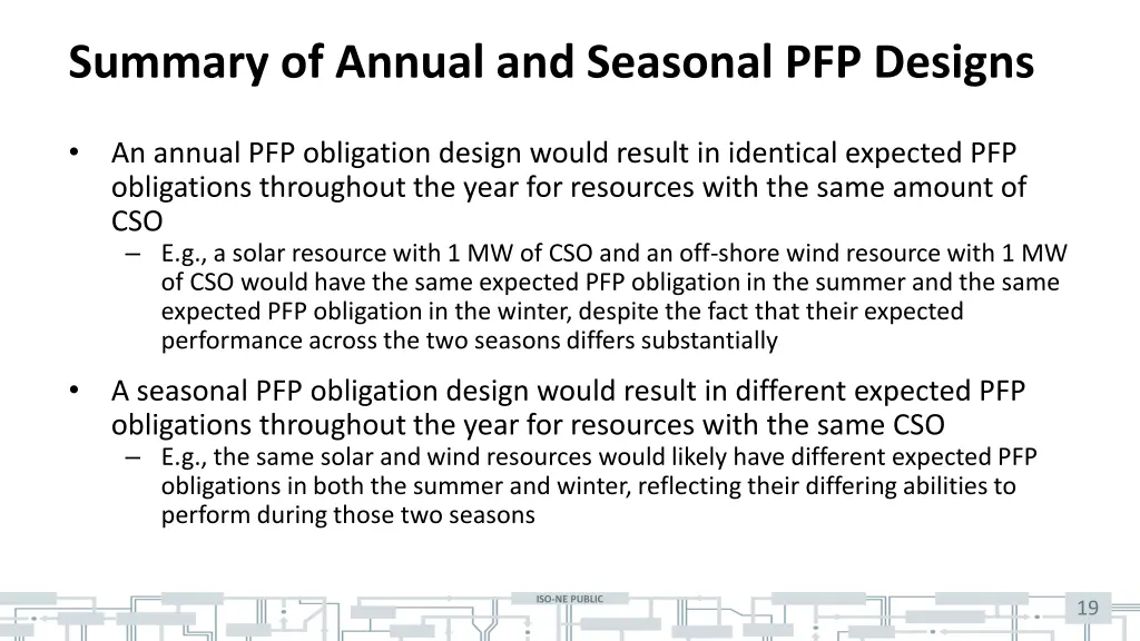 summary of annual and seasonal pfp designs