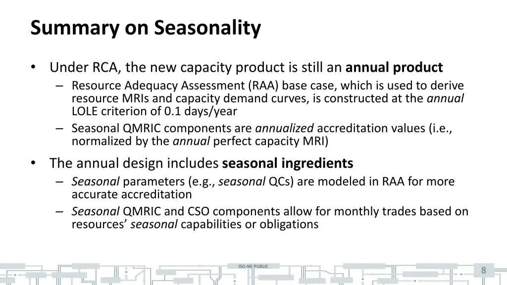 summary on seasonality