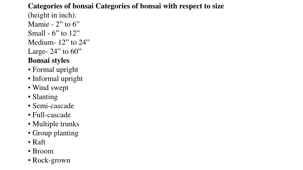 categories of bonsai categories of bonsai with