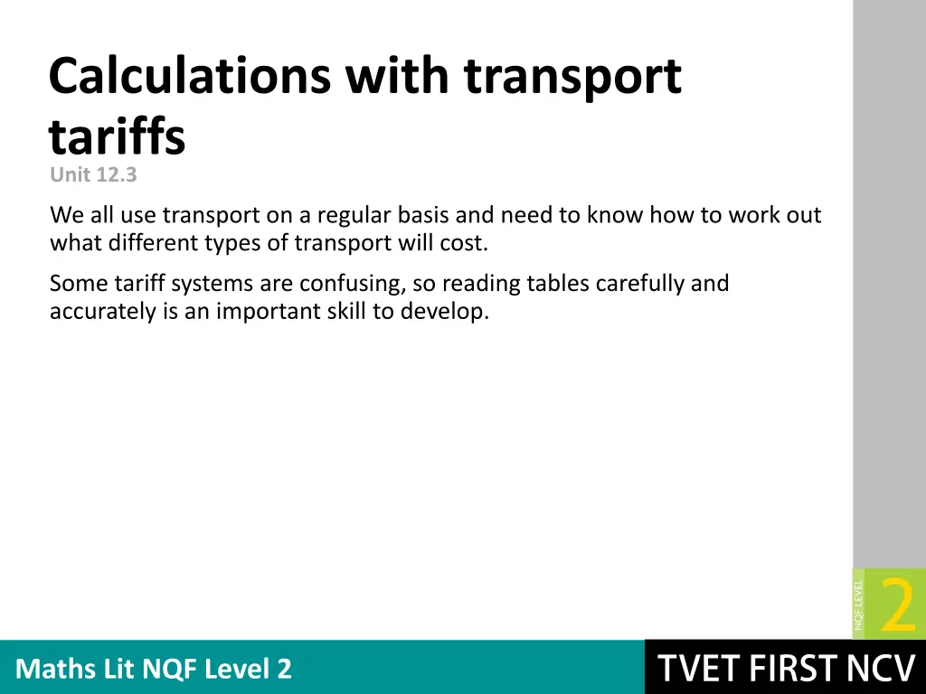 calculations with transport tariffs unit 12 3