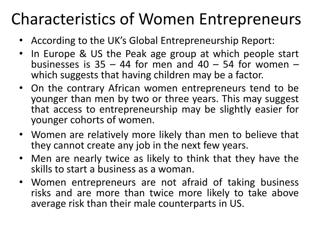 characteristics of women entrepreneurs according