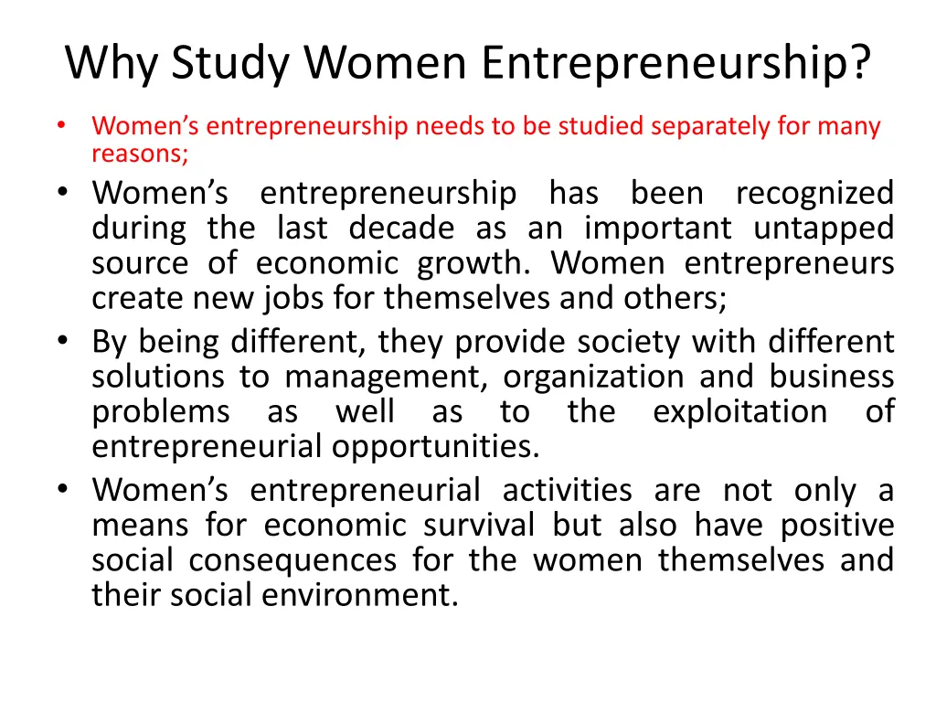 why study women entrepreneurship