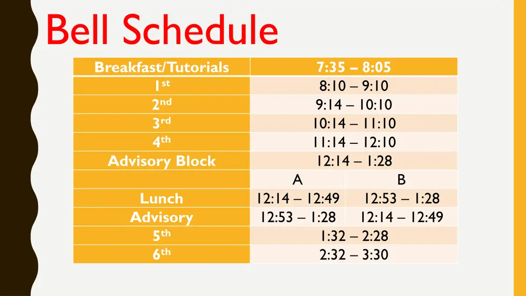 bell schedule breakfast tutorials