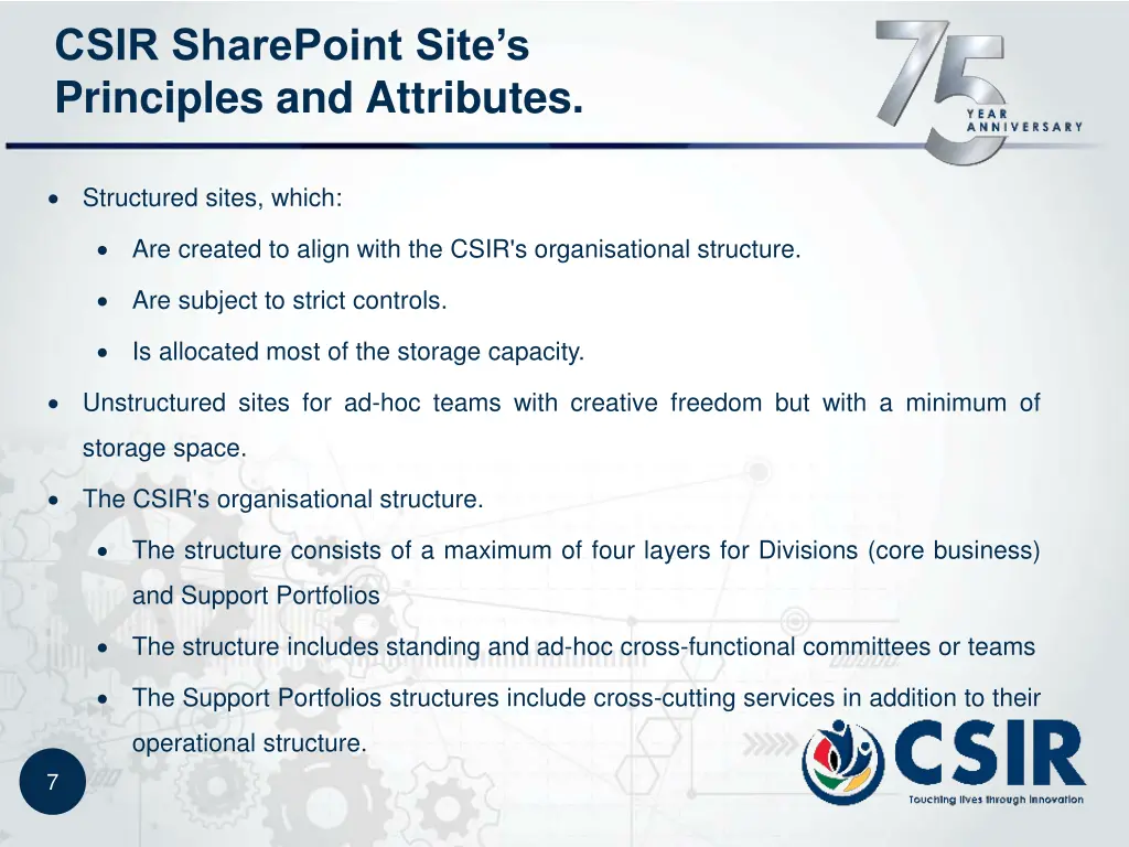 csir sharepoint site s principles and attributes